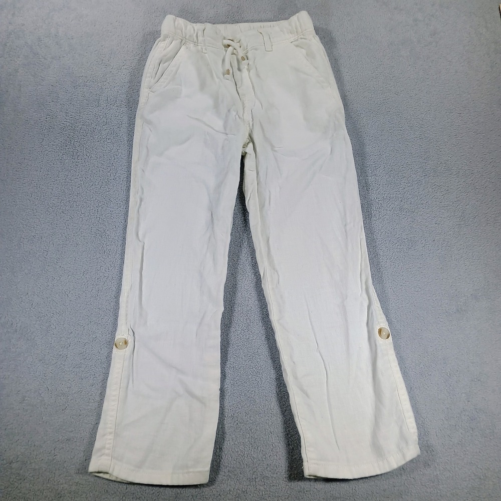Gymboree Girls Linen Blend Roll Tab Pants‎ White Size 7 Coastal Summer